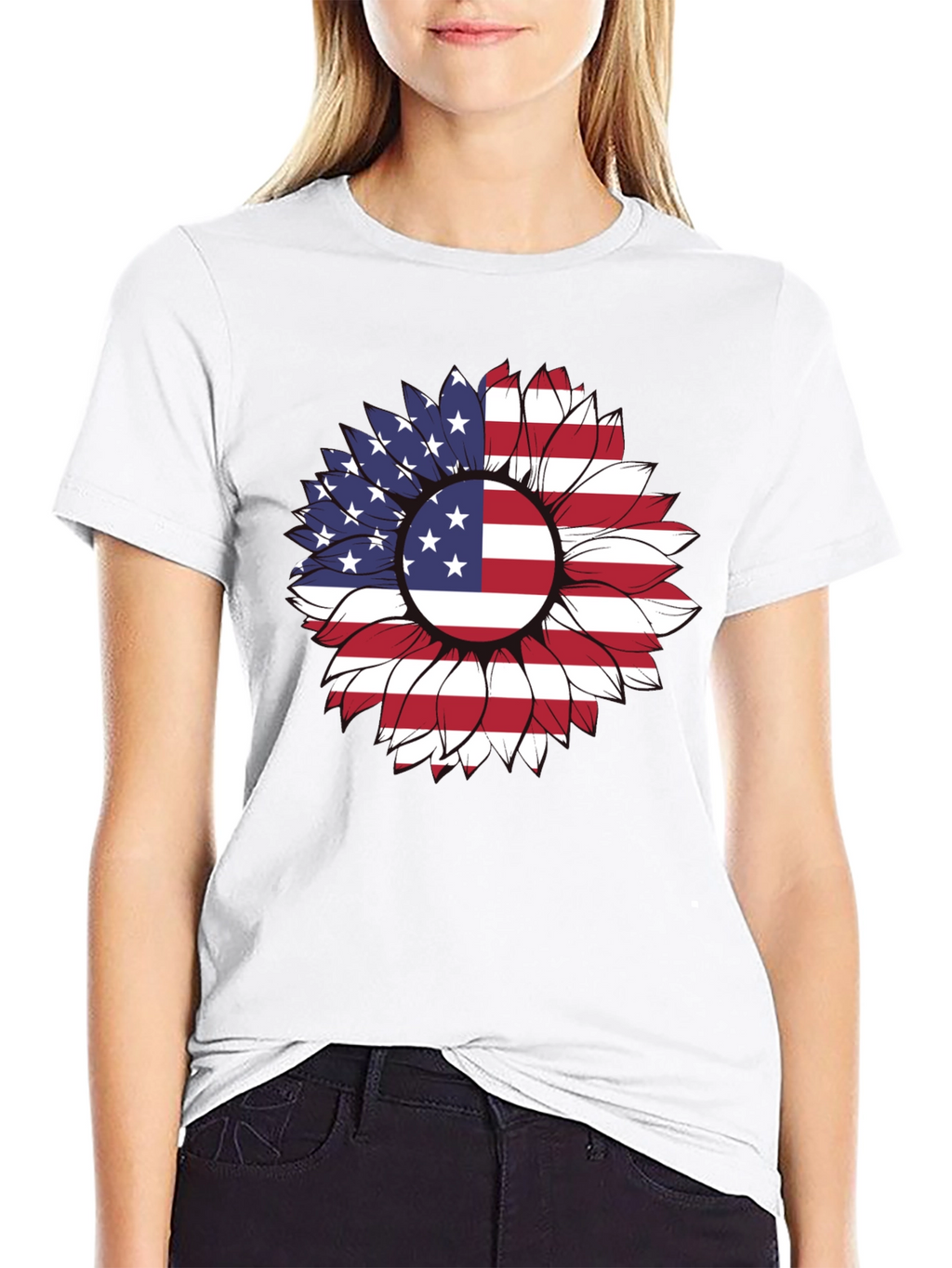 American Flag Sunflower Graphic T-Shirt