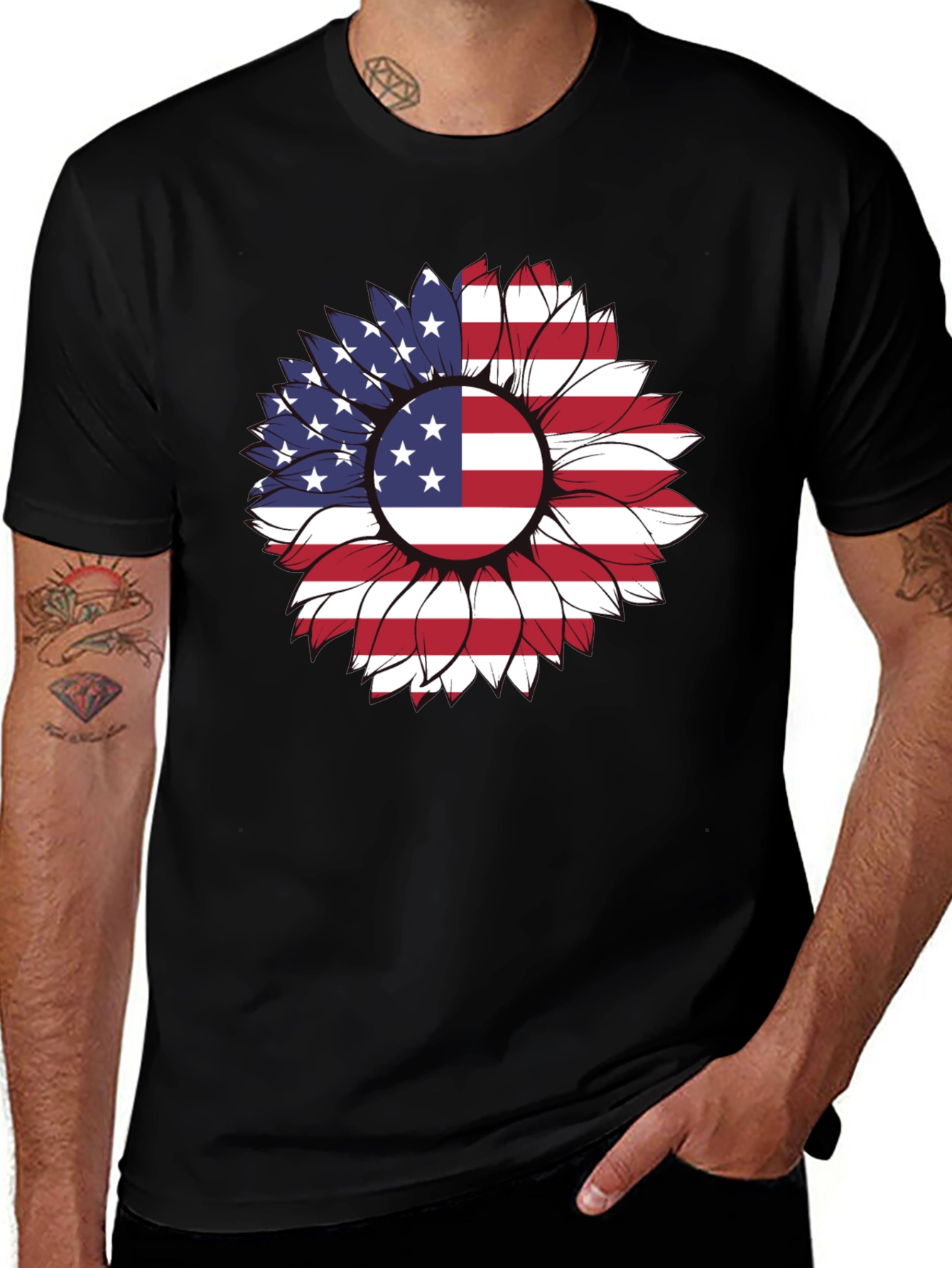 American Flag Sunflower Graphic T-Shirt