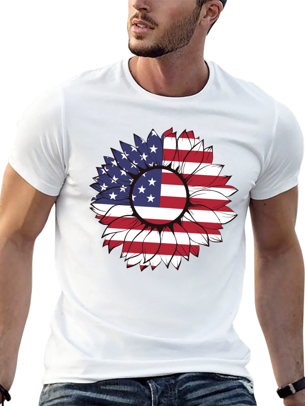 American Flag Sunflower Graphic T-Shirt