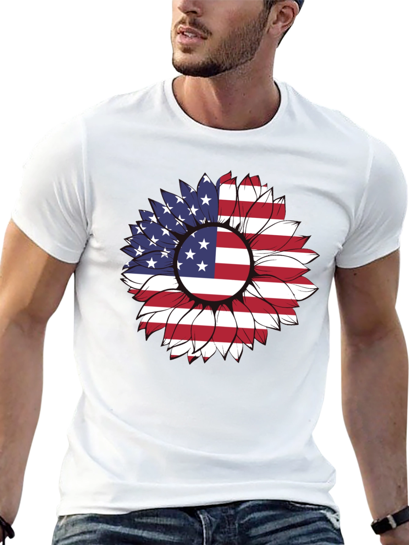 American Flag Sunflower Graphic T-Shirt