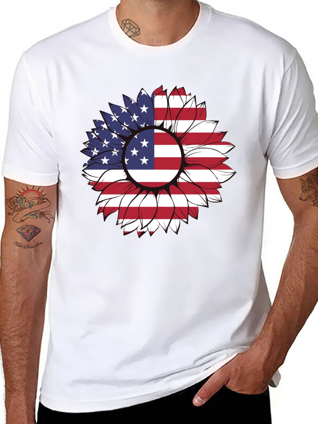 American Flag Sunflower Graphic T-Shirt