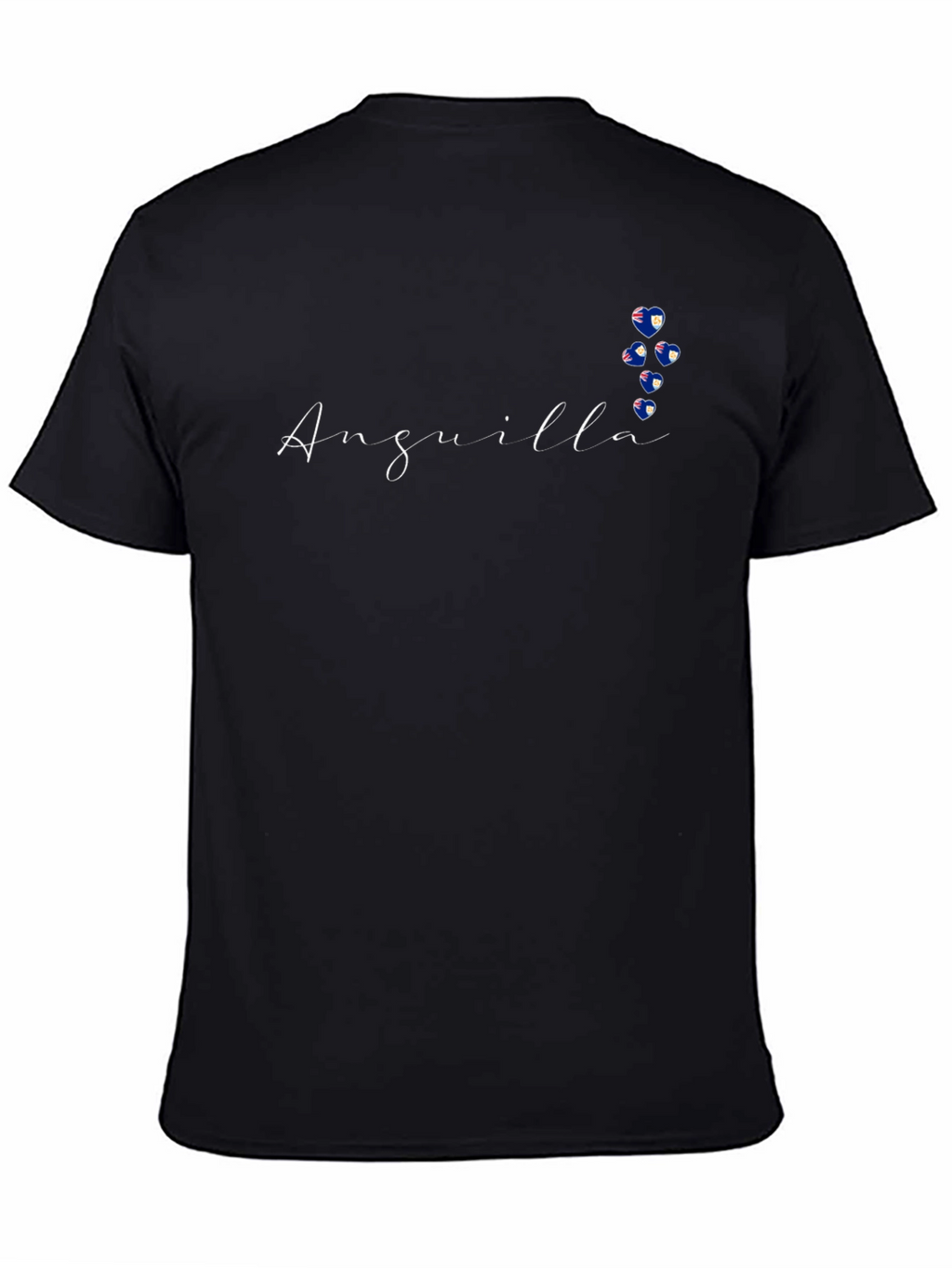 Anguilla Flag Hearts Black T-Shirt