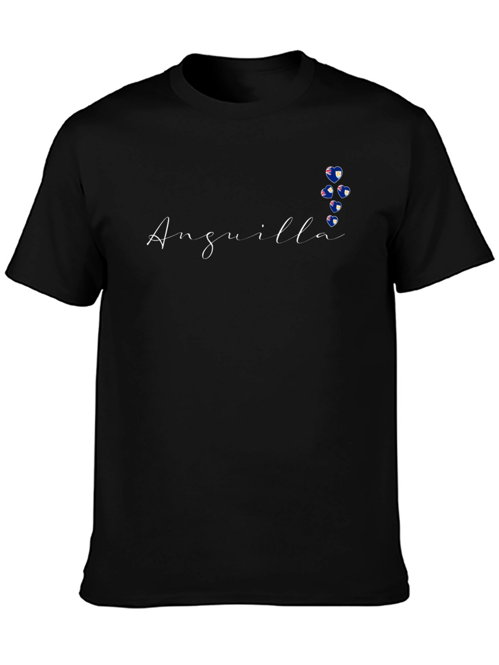 Anguilla Flag Hearts Black T-Shirt