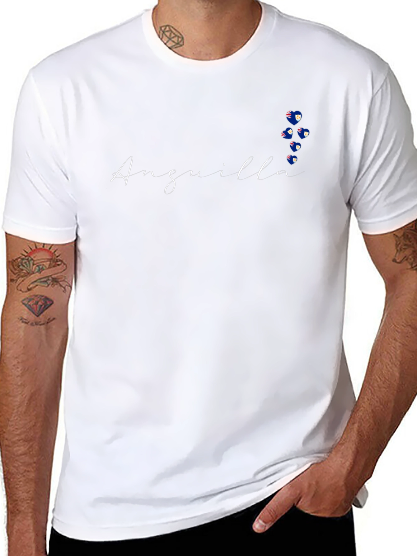 Anguilla Flag Hearts Black T-Shirt