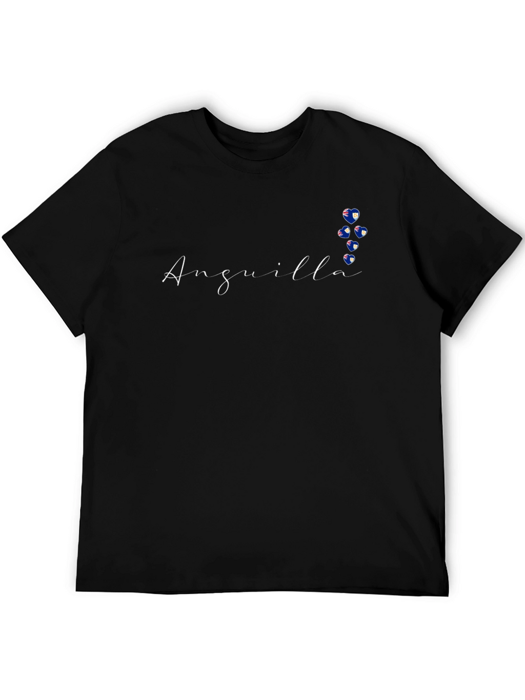 Anguilla Flag Hearts Black T-Shirt