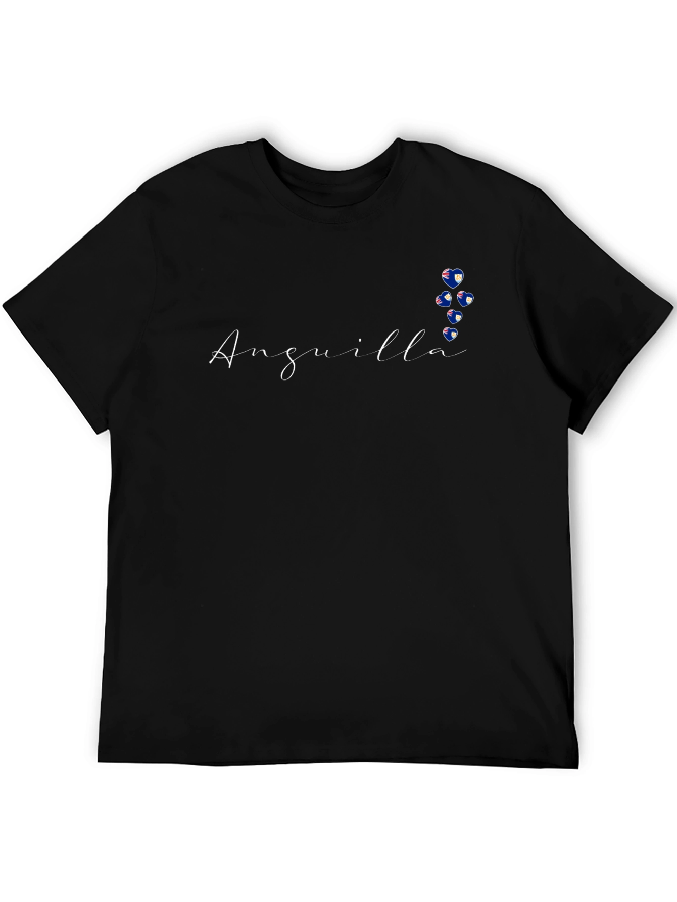 Anguilla Flag Hearts Black T-Shirt