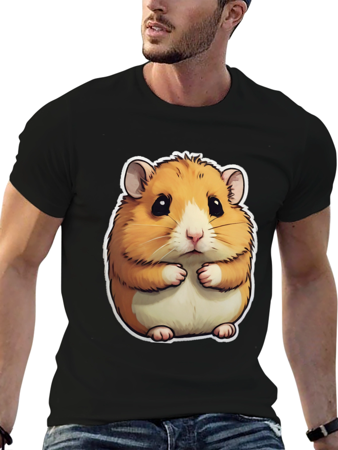 Cute Hamster Graphic T-Shirt - Mens Black Tee