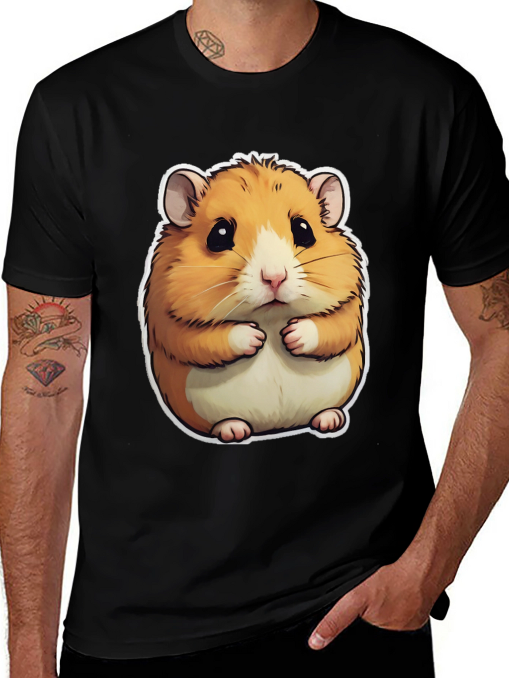 Cute Hamster Graphic T-Shirt - Mens Black Tee