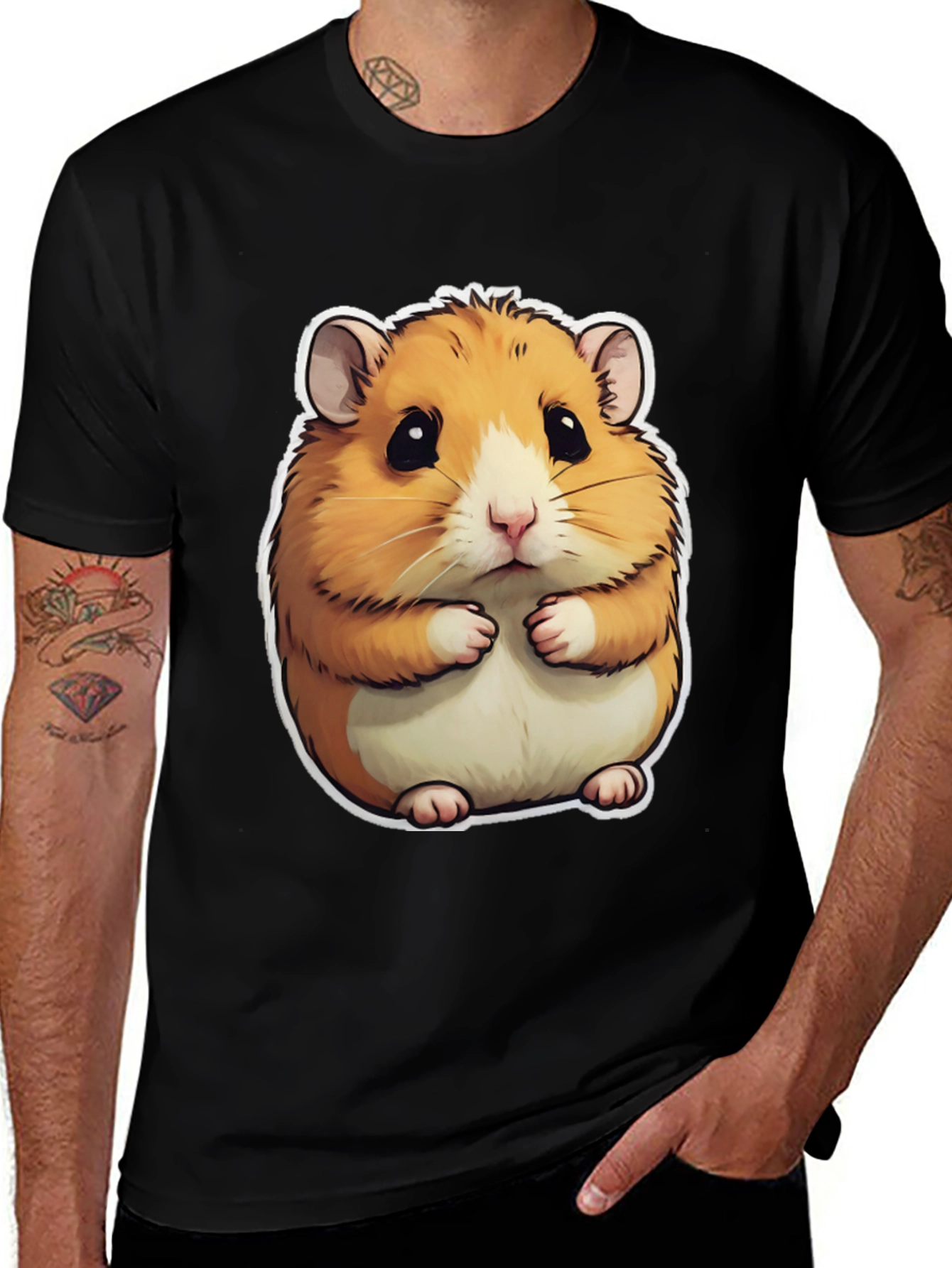 Cute Hamster Graphic T-Shirt - Mens Black Tee