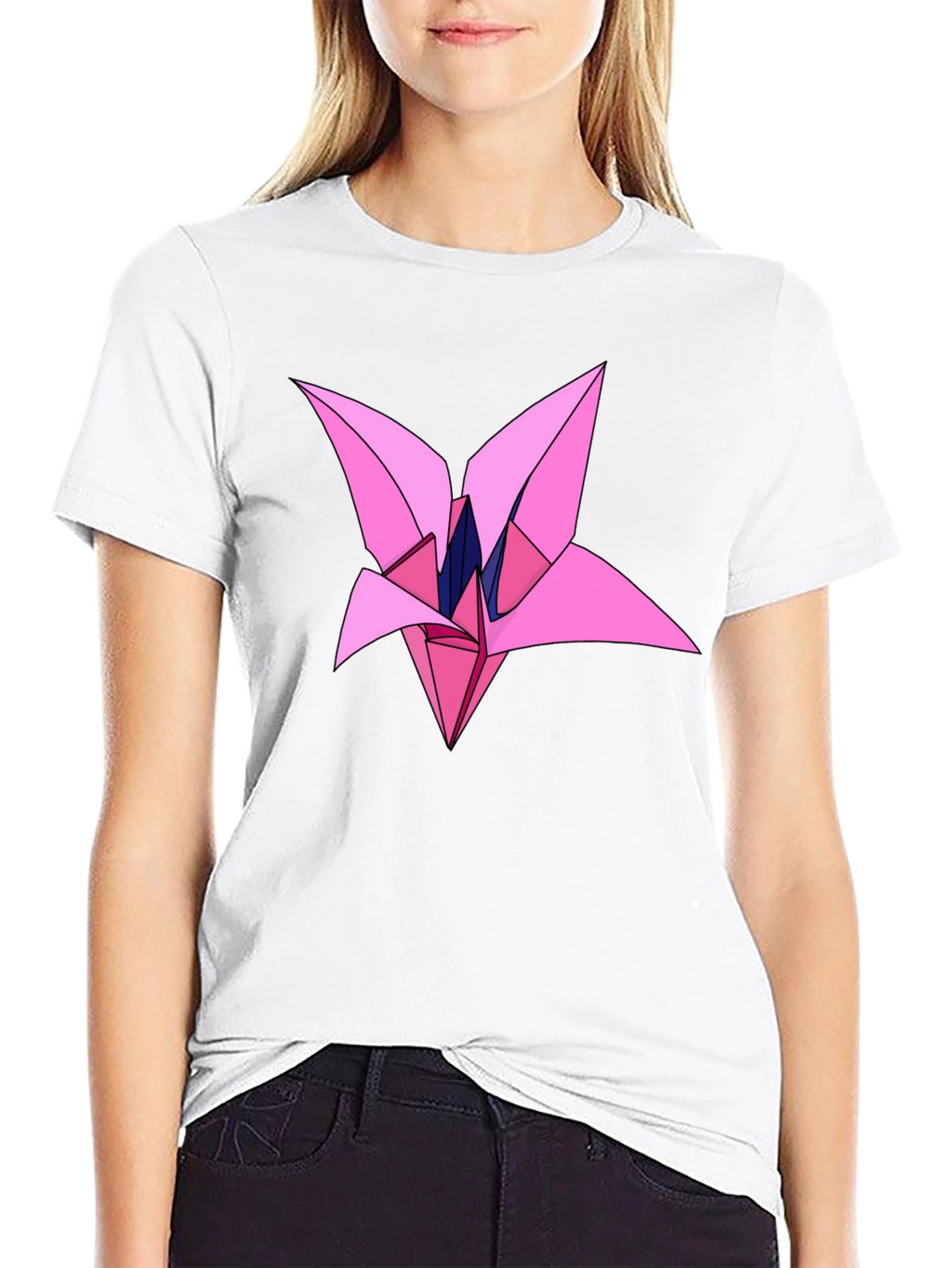 Origami Flower Graphic Black T-Shirt