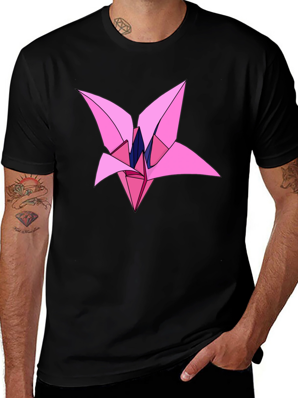 Origami Flower Graphic Black T-Shirt