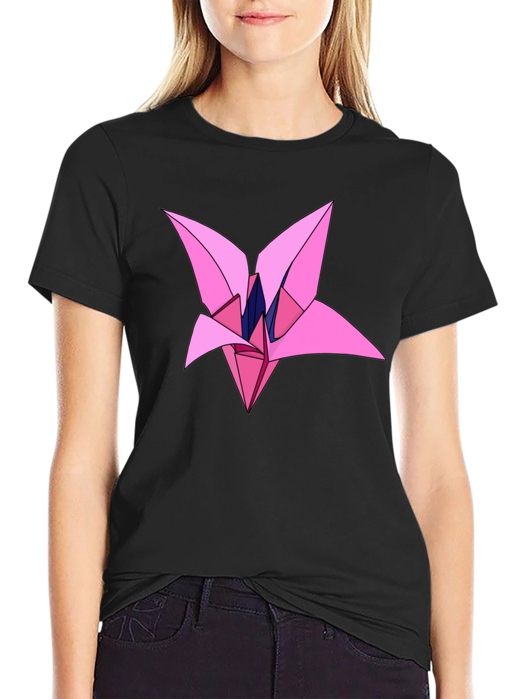 Origami Flower Graphic Black T-Shirt