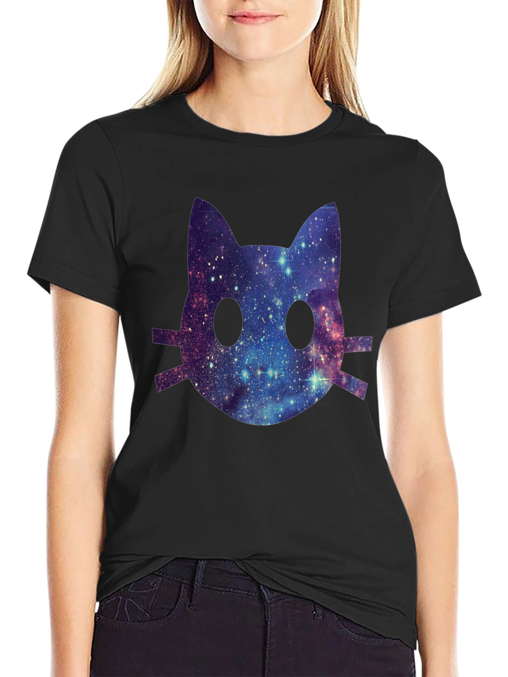 Galaxy Cat Face Graphic T-Shirt