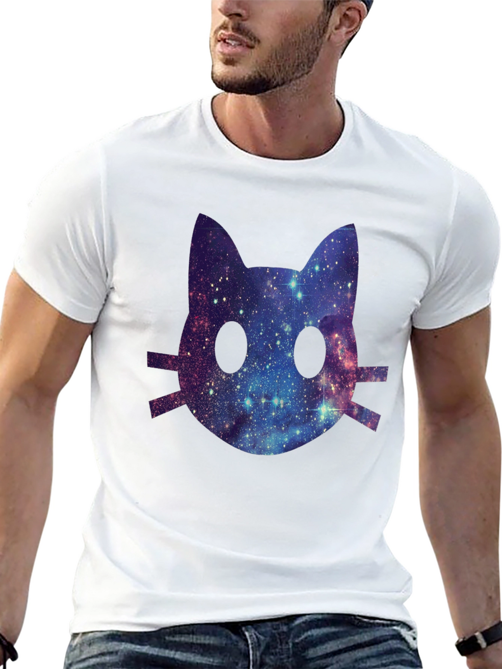 Galaxy Cat Face Graphic T-Shirt