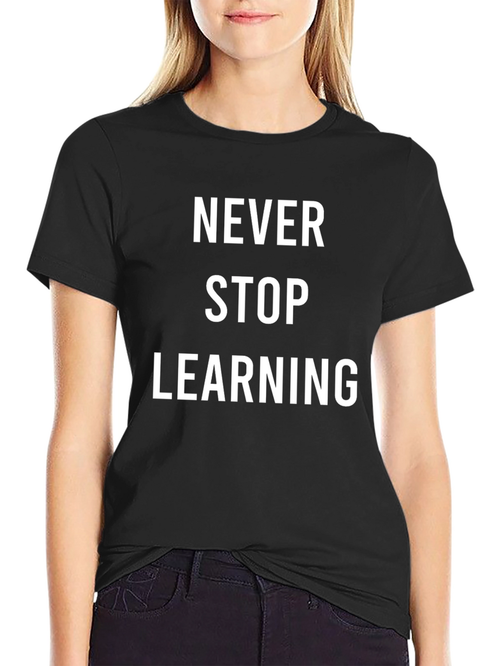 Never Stop Learning Black Graphic T-Shirt