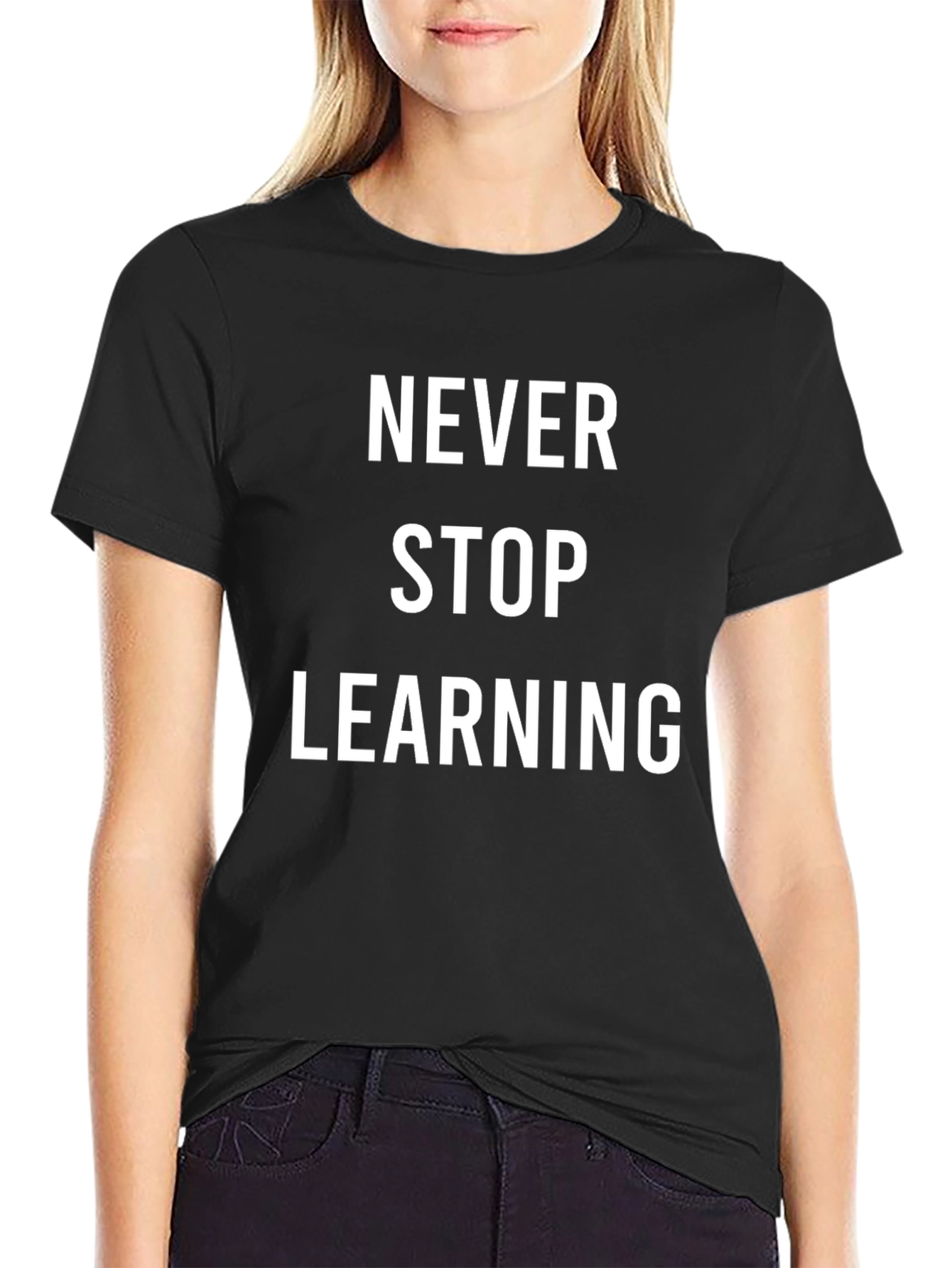 Never Stop Learning Black Graphic T-Shirt