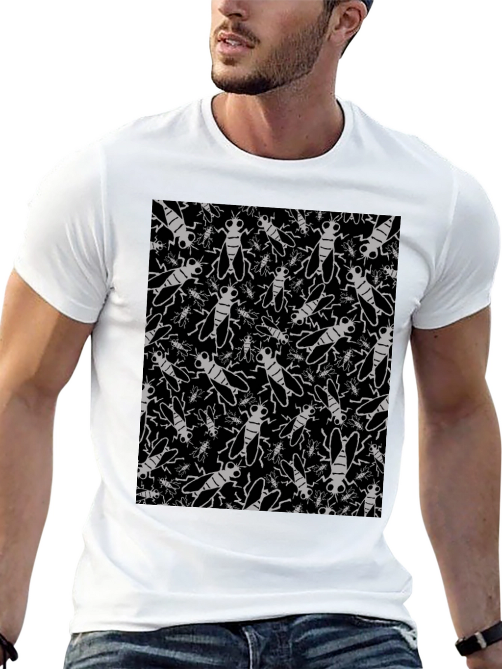 Fly Pattern Graphic Tee - Insect Lover T-Shirt