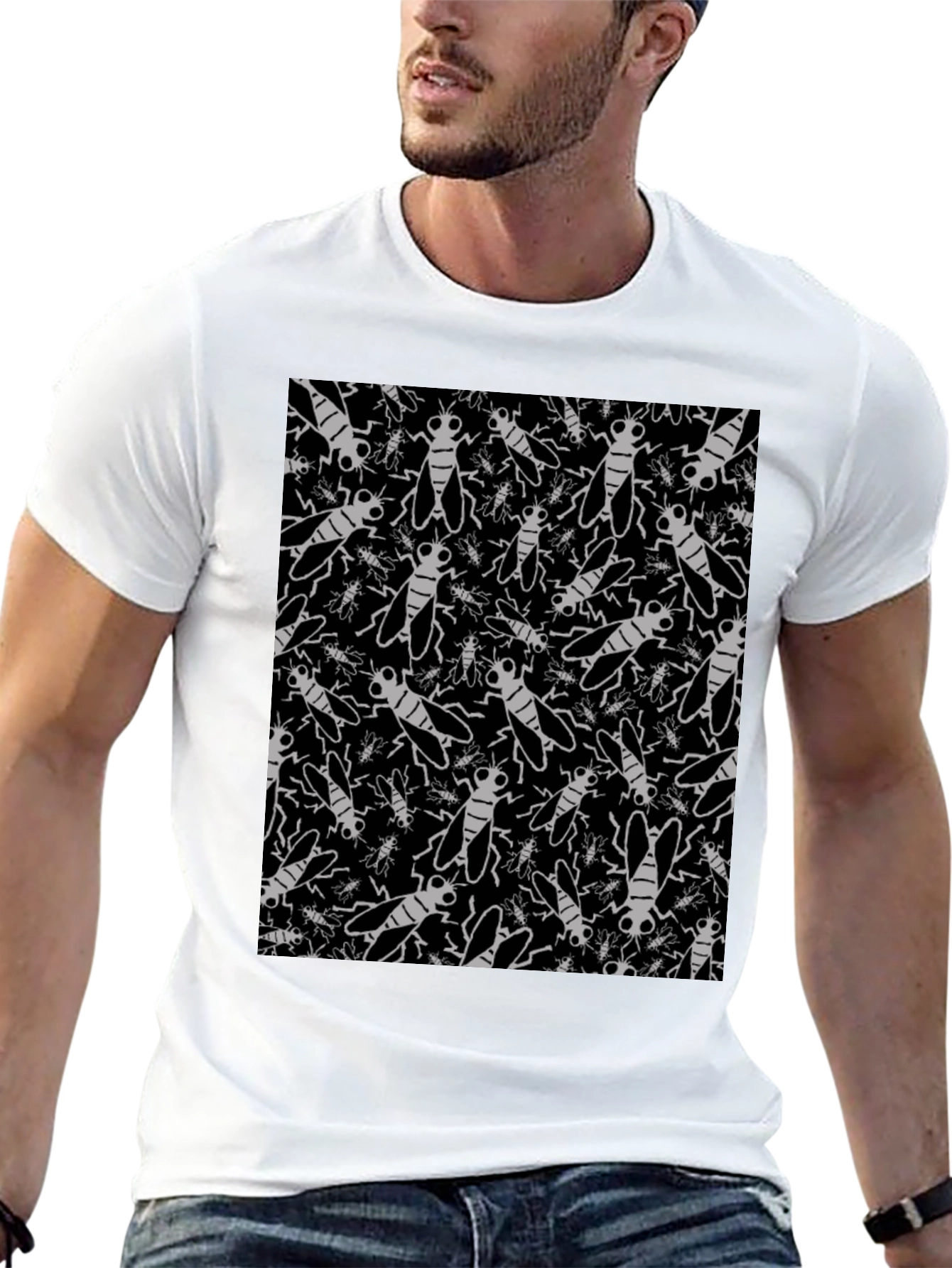 Fly Pattern Graphic Tee - Insect Lover T-Shirt