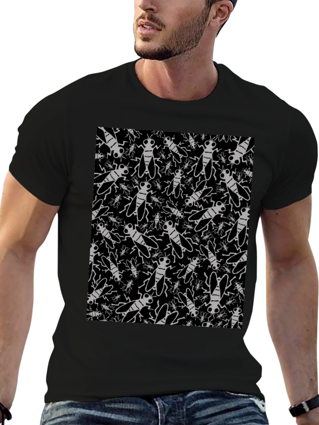 Fly Pattern Graphic Tee - Insect Lover T-Shirt