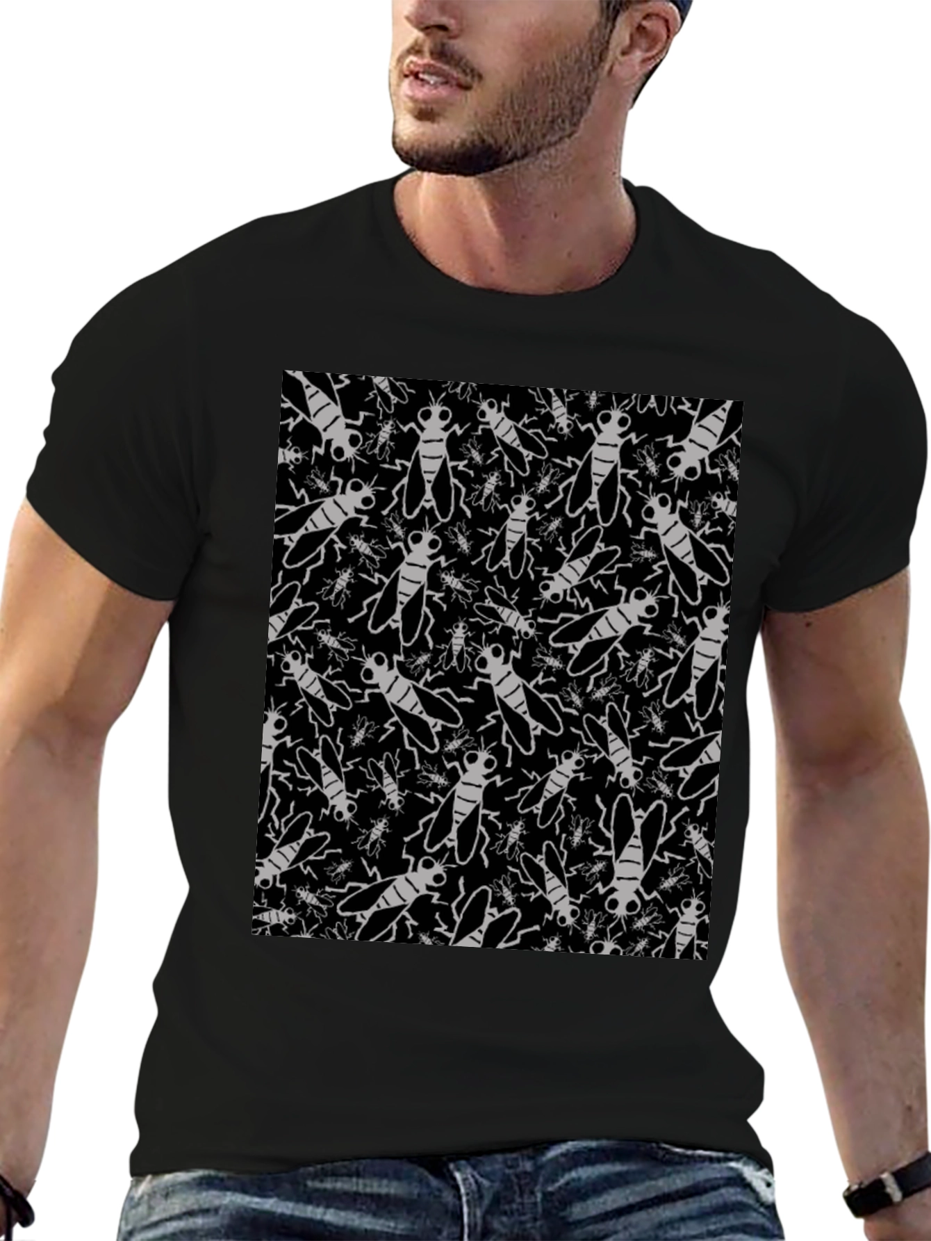 Fly Pattern Graphic Tee - Insect Lover T-Shirt