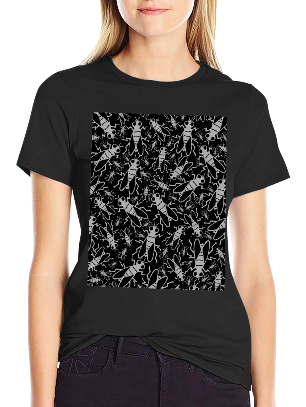 Fly Pattern Graphic Tee - Insect Lover T-Shirt