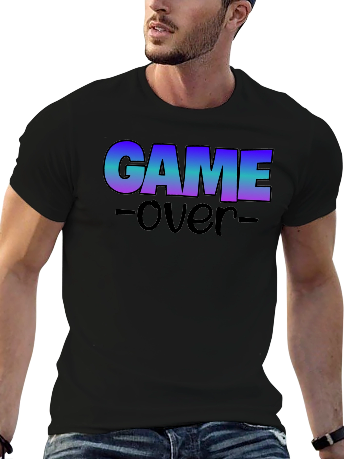 Game Over Graphic Print Crew Neck T-Shirt