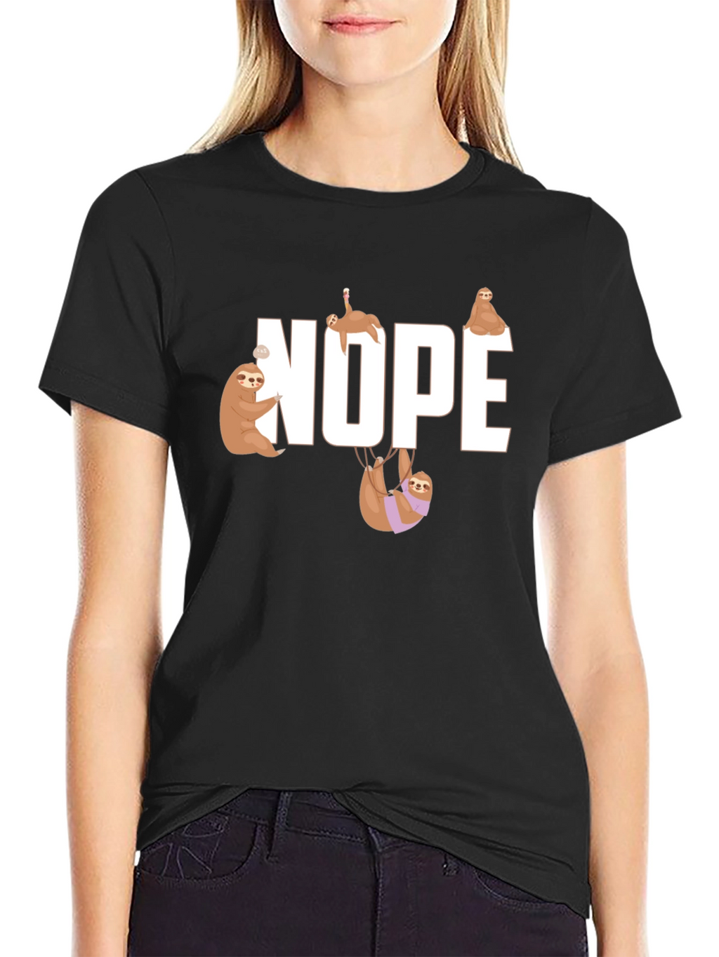 Nope Sloth Graphic T-Shirt - Relaxed Style
