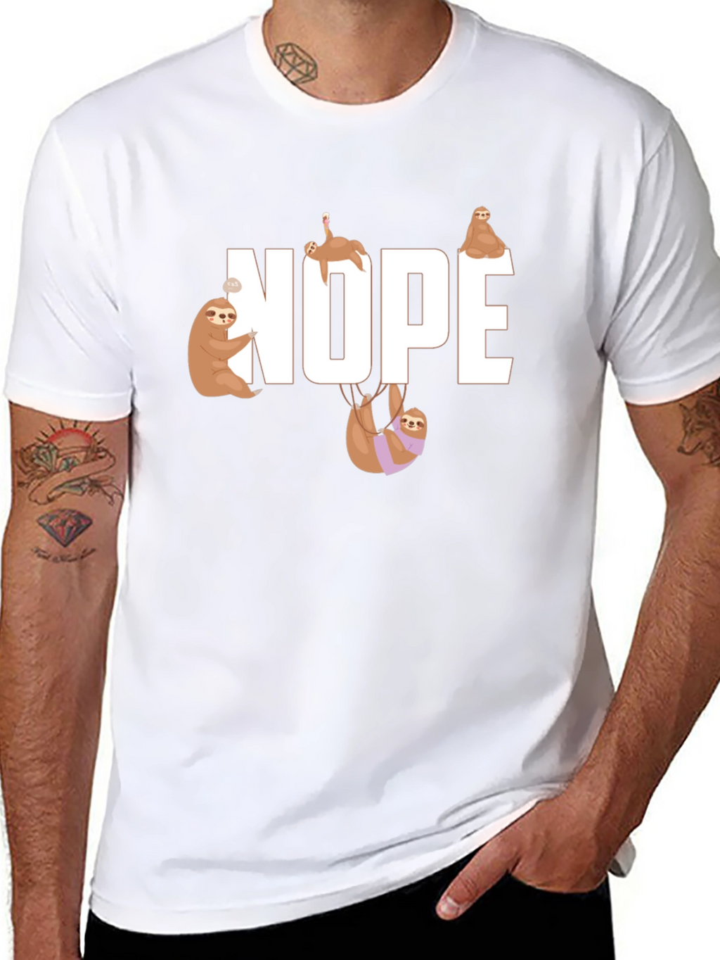 Nope Sloth Graphic T-Shirt - Relaxed Style
