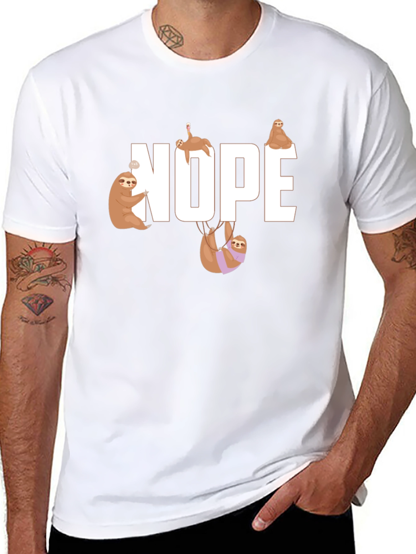 Nope Sloth Graphic T-Shirt - Relaxed Style
