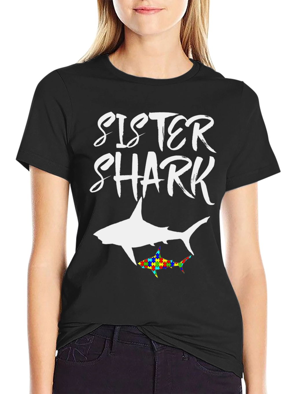 Sister Shark Autism Awareness T-Shirt