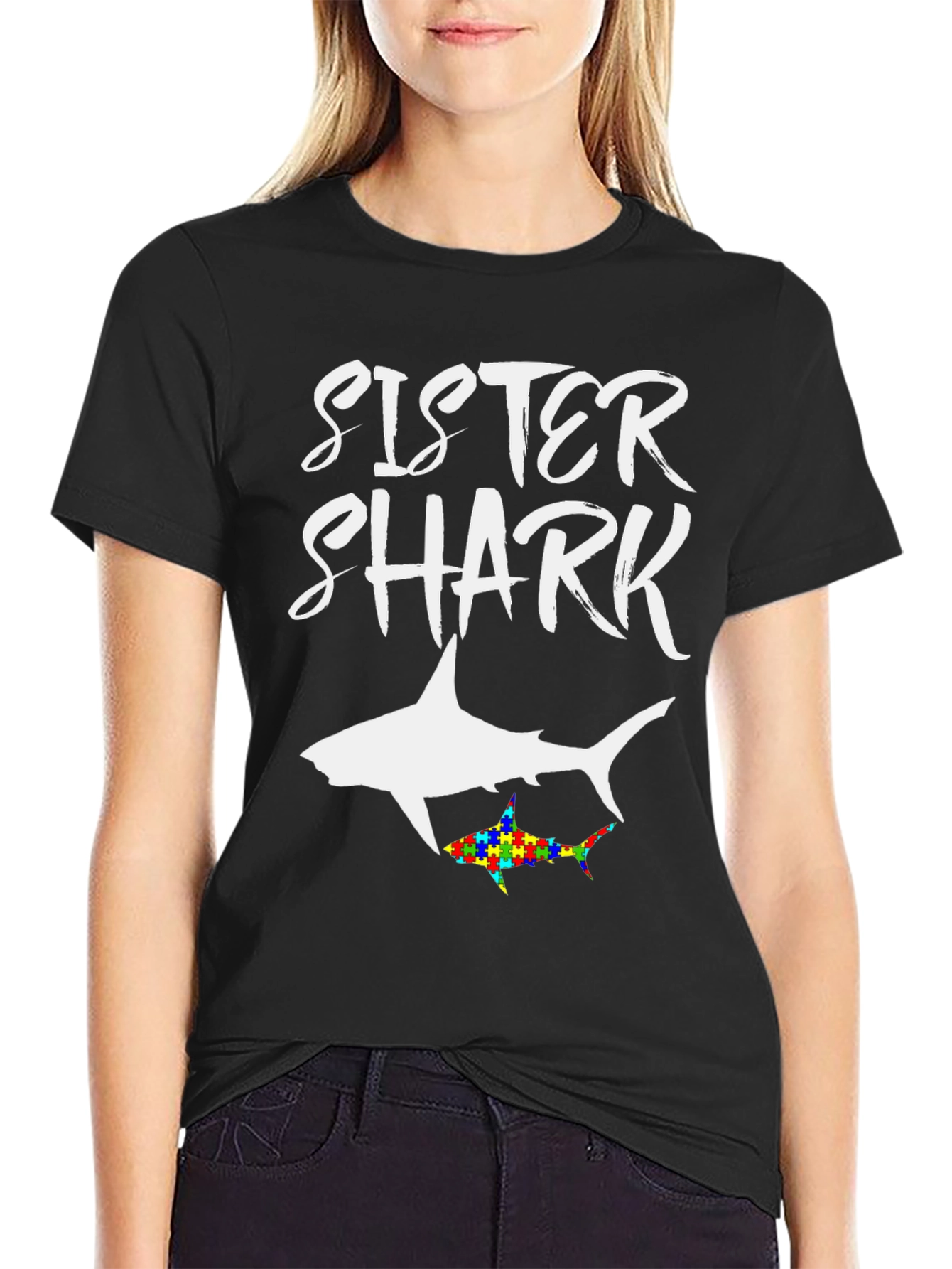 Sister Shark Autism Awareness T-Shirt