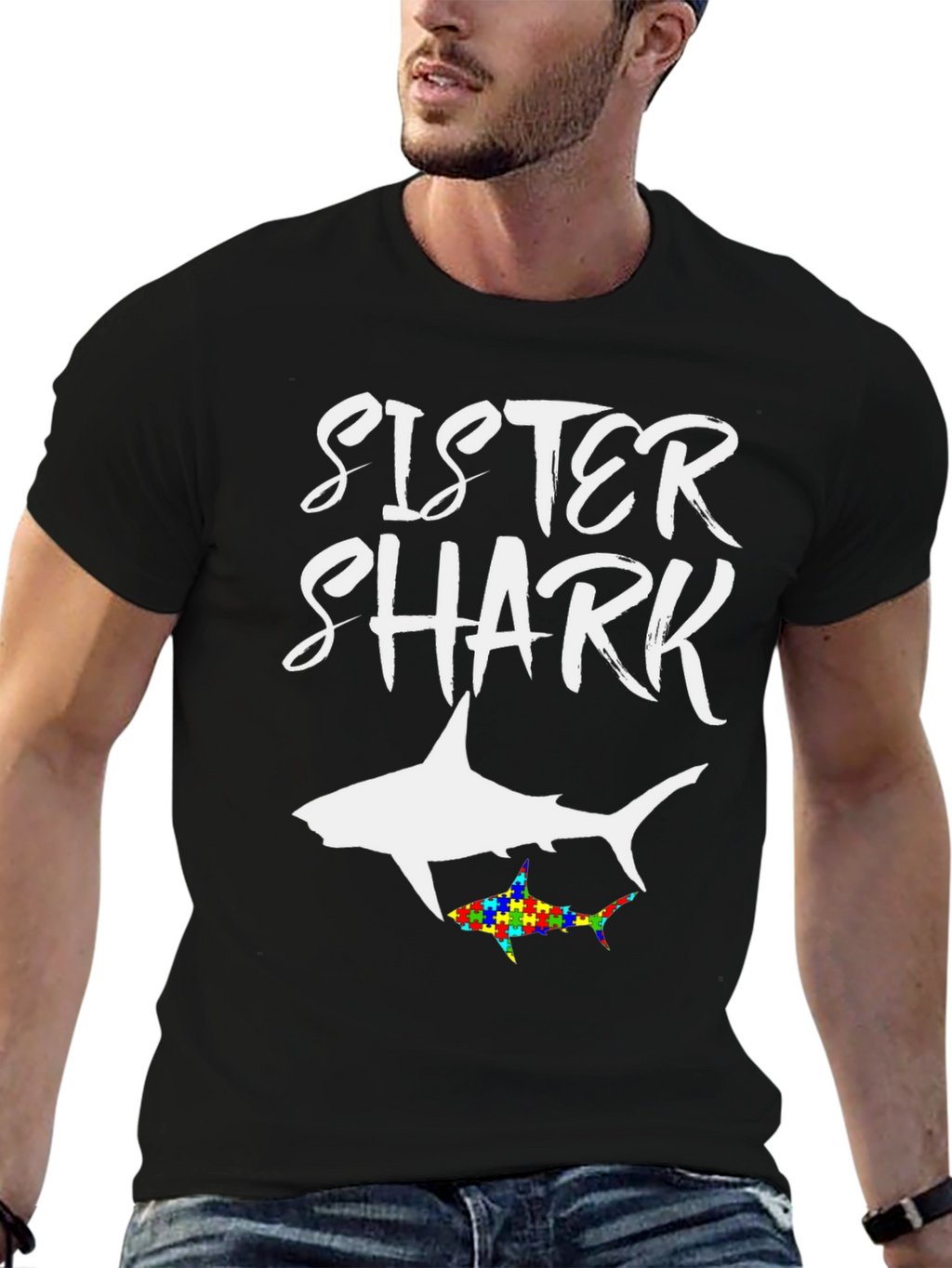 Sister Shark Autism Awareness T-Shirt