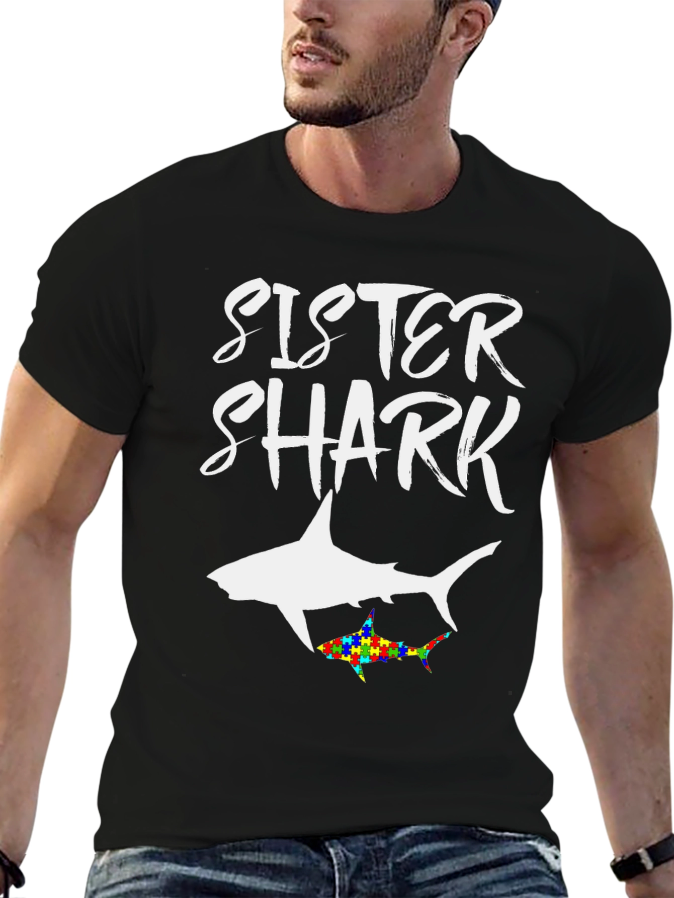 Sister Shark Autism Awareness T-Shirt
