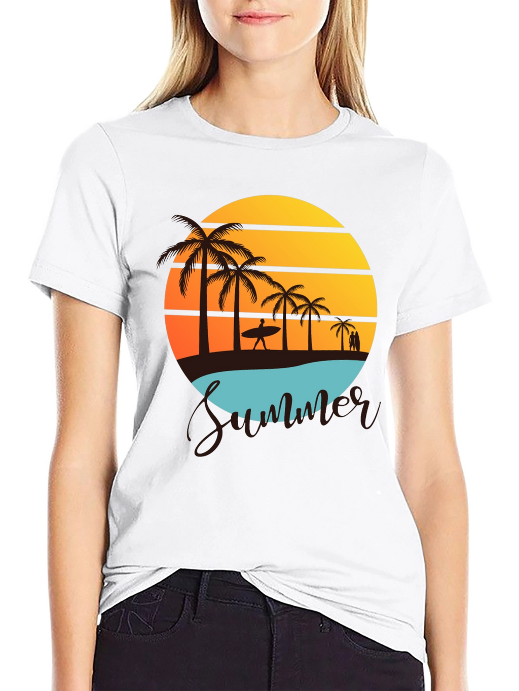 Summer Beach Graphic Tee - Palm Trees & Sunset