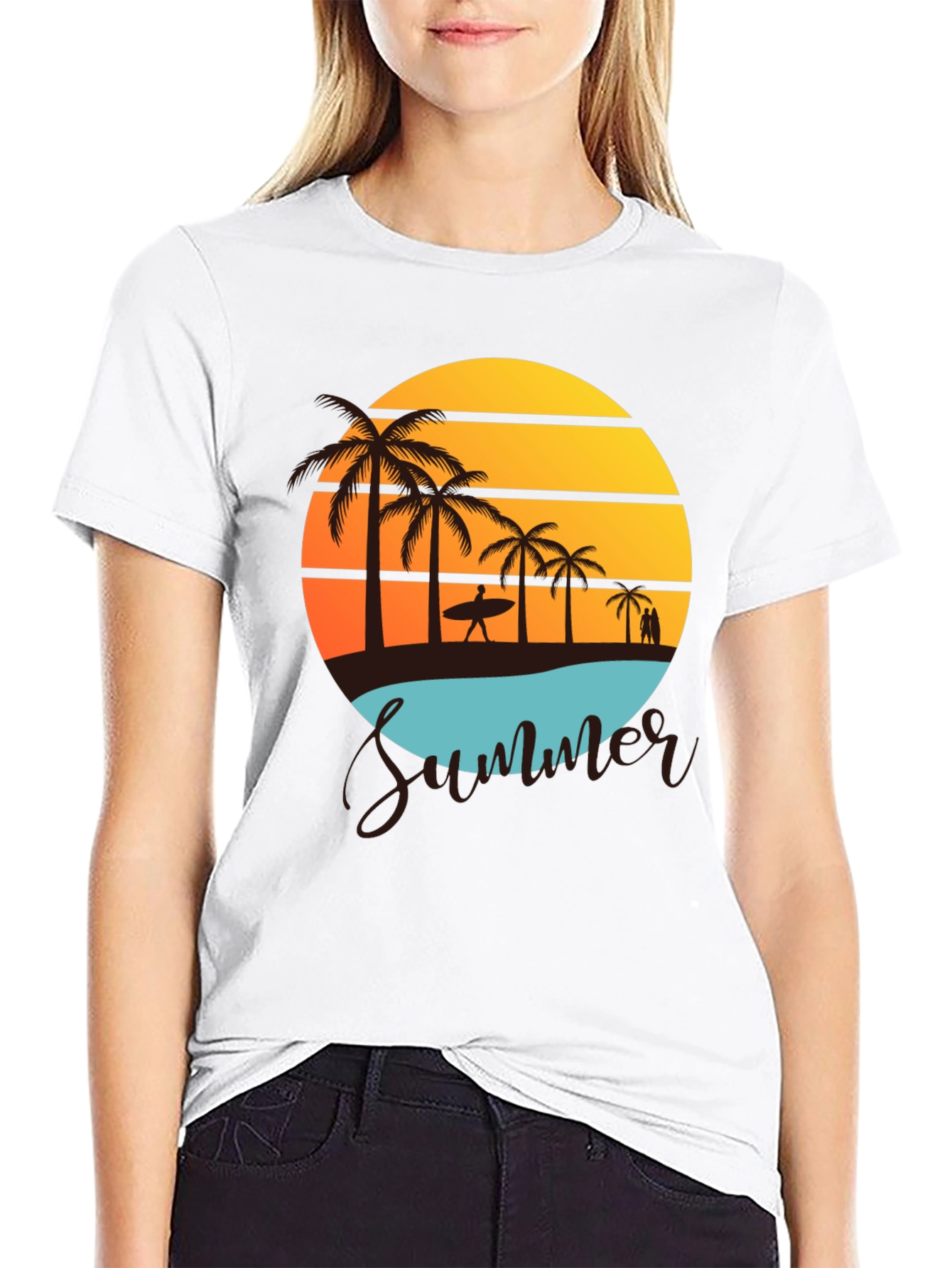 Summer Beach Graphic Tee - Palm Trees & Sunset