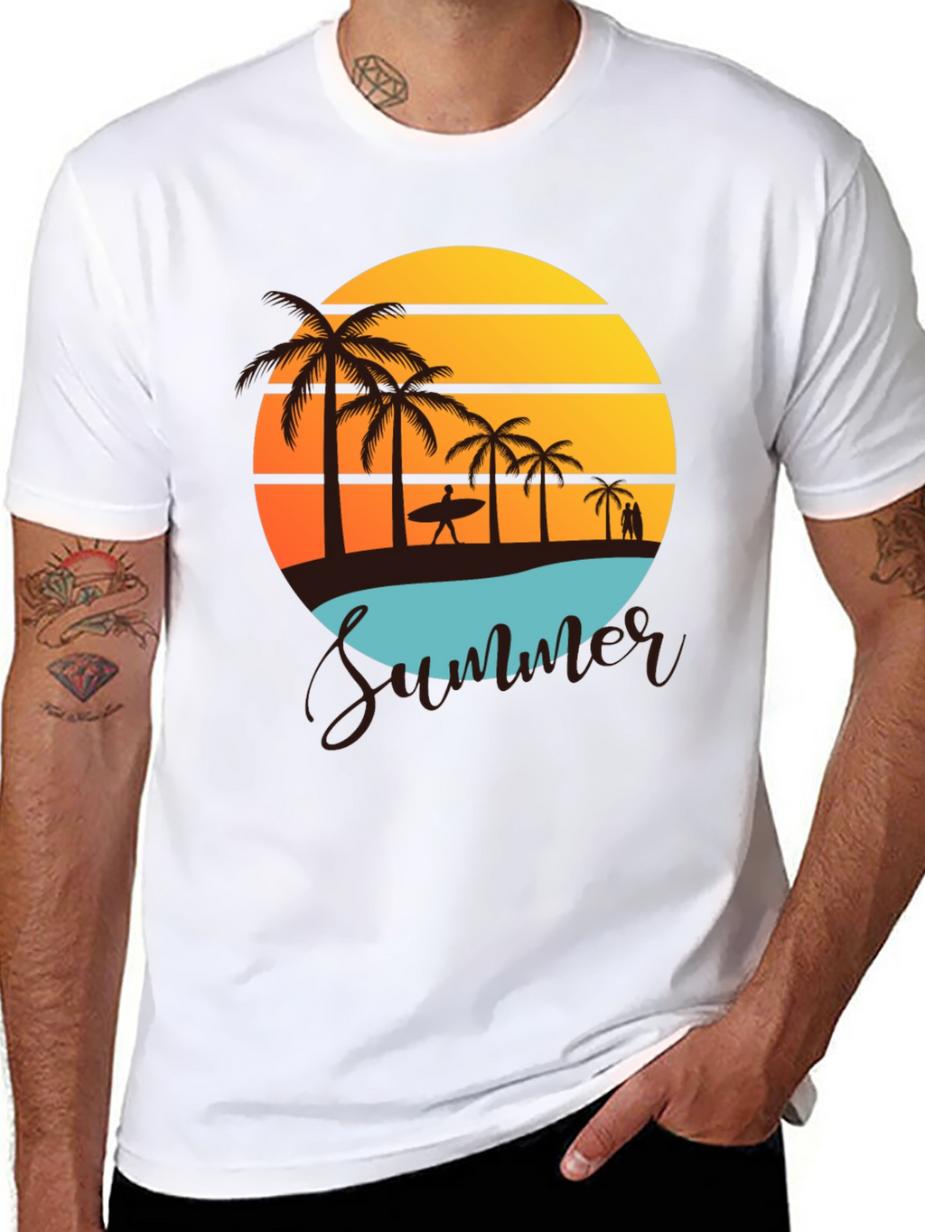 Summer Beach Graphic Tee - Palm Trees & Sunset