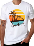 Summer Beach Graphic Tee - Palm Trees & Sunset