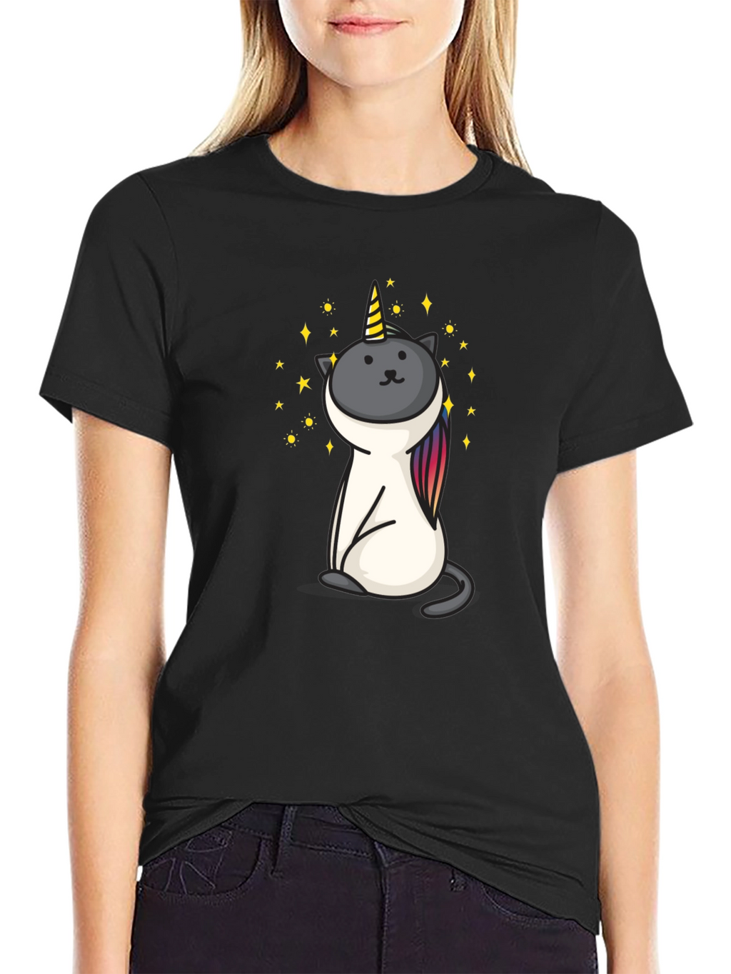 Unicat Tee - Black Cotton Blend Shirt