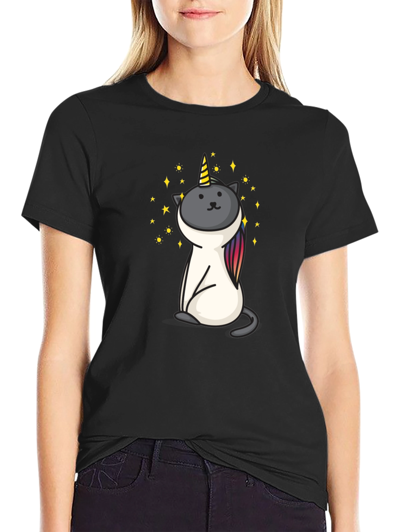Unicat Tee - Black Cotton Blend Shirt
