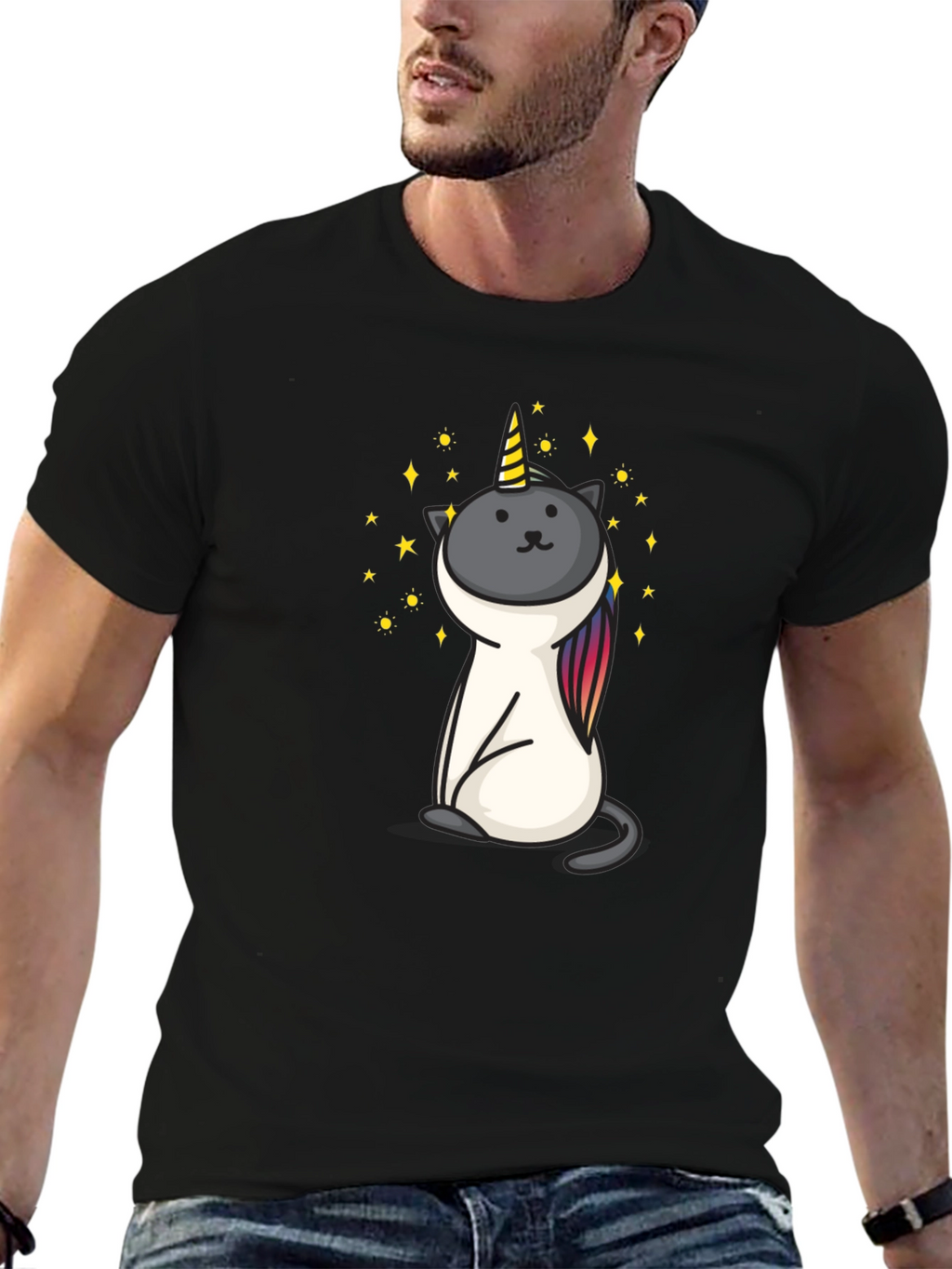 Unicat Tee - Black Cotton Blend Shirt