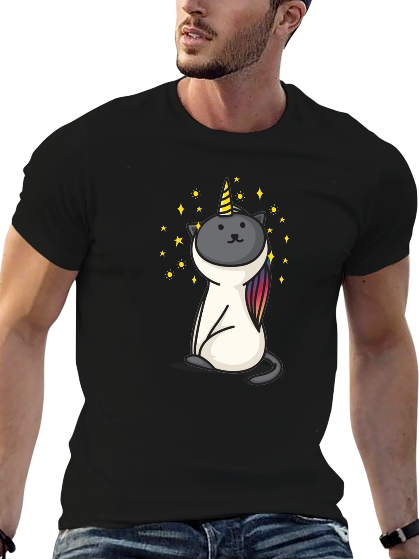 Unicat Tee - Black Cotton Blend Shirt