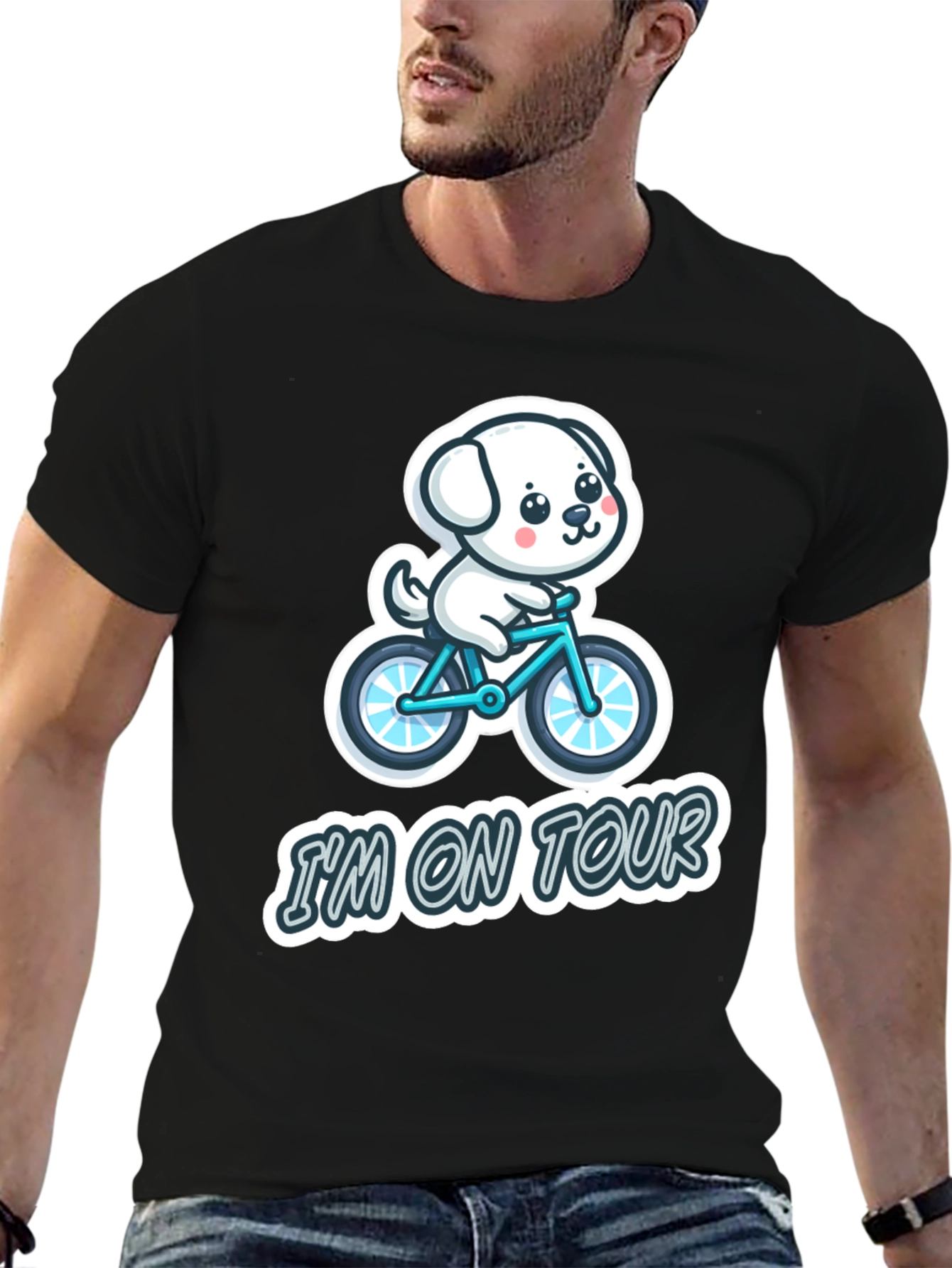 Im on Tour Dog Bicycle Graphic T-Shirt