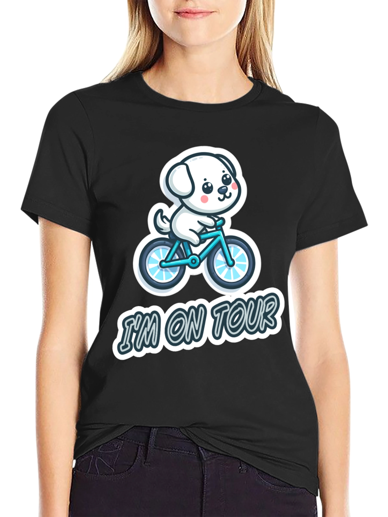 Im on Tour Dog Bicycle Graphic T-Shirt