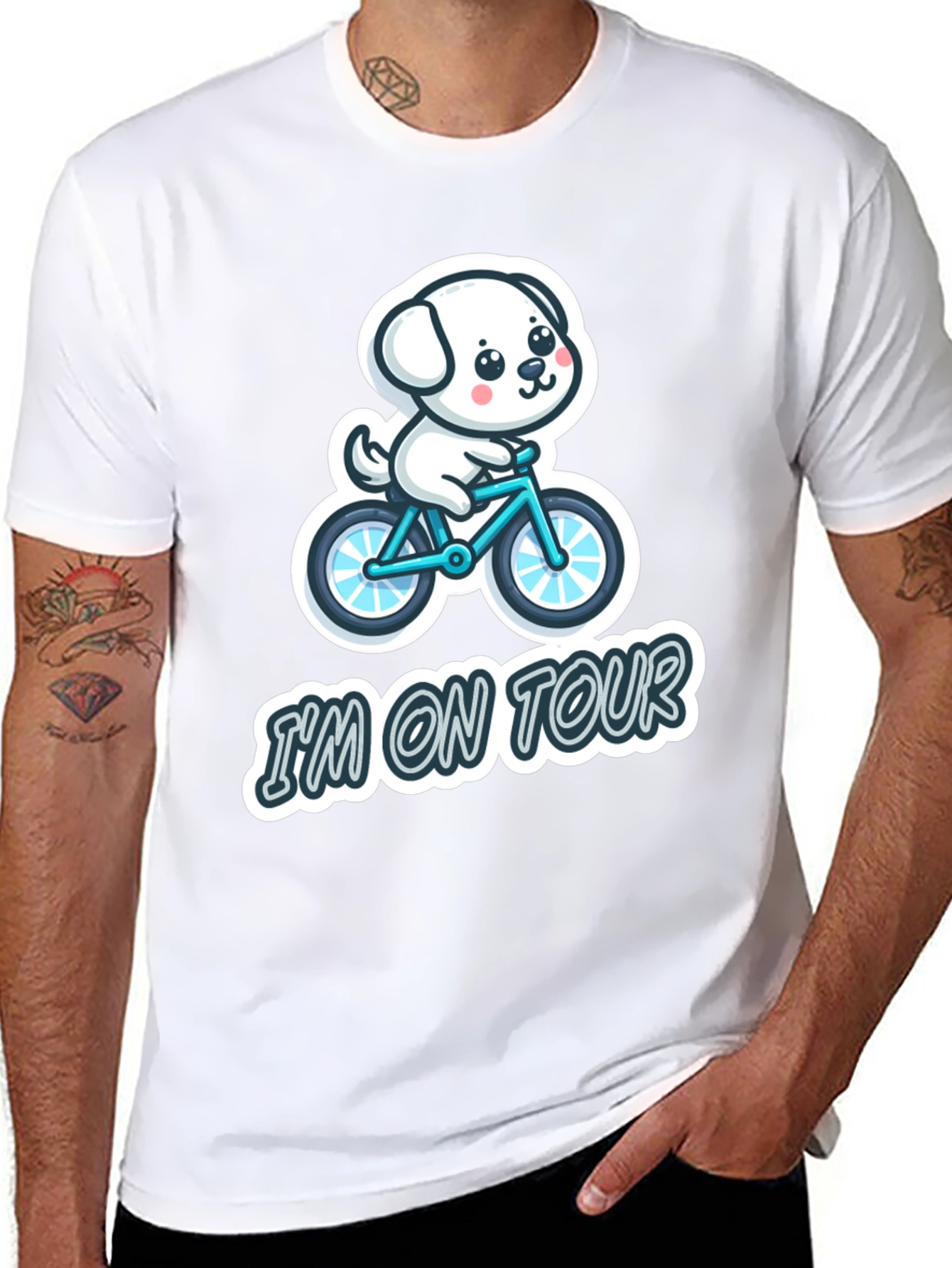 Im on Tour Dog Bicycle Graphic T-Shirt