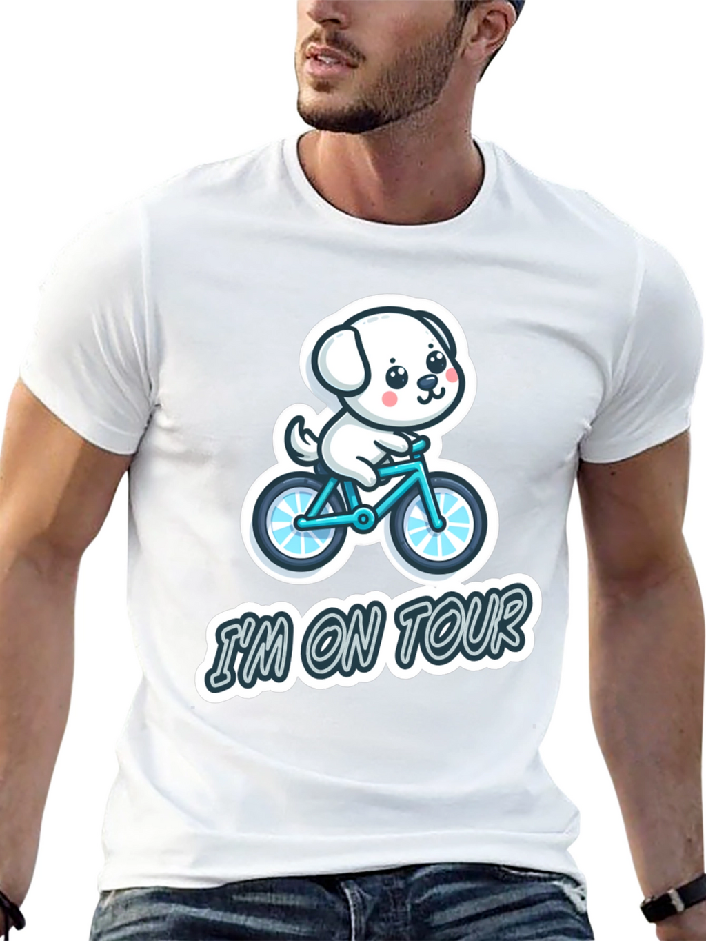 Im on Tour Dog Bicycle Graphic T-Shirt