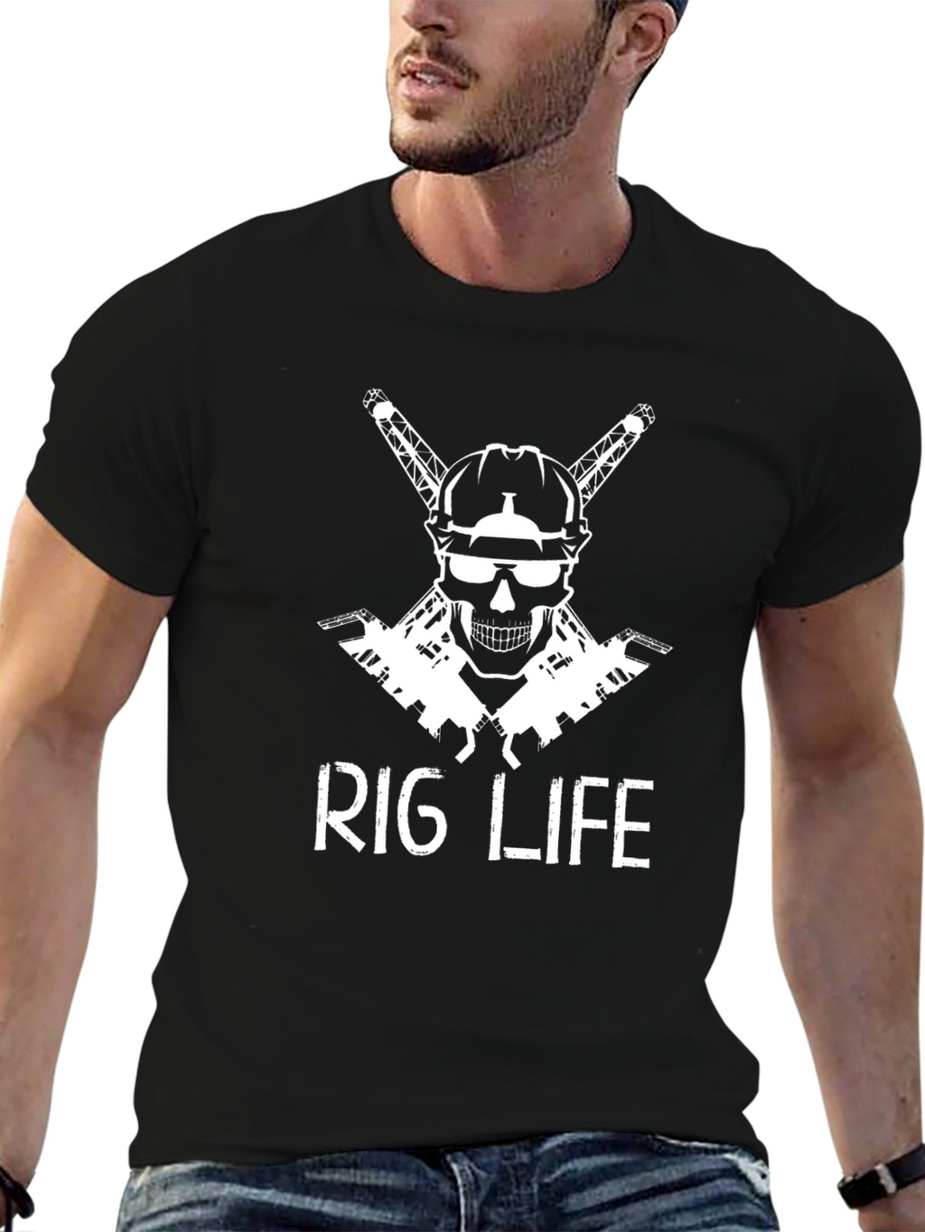 Rig Life Black T-Shirt: Oilfield Skull Design