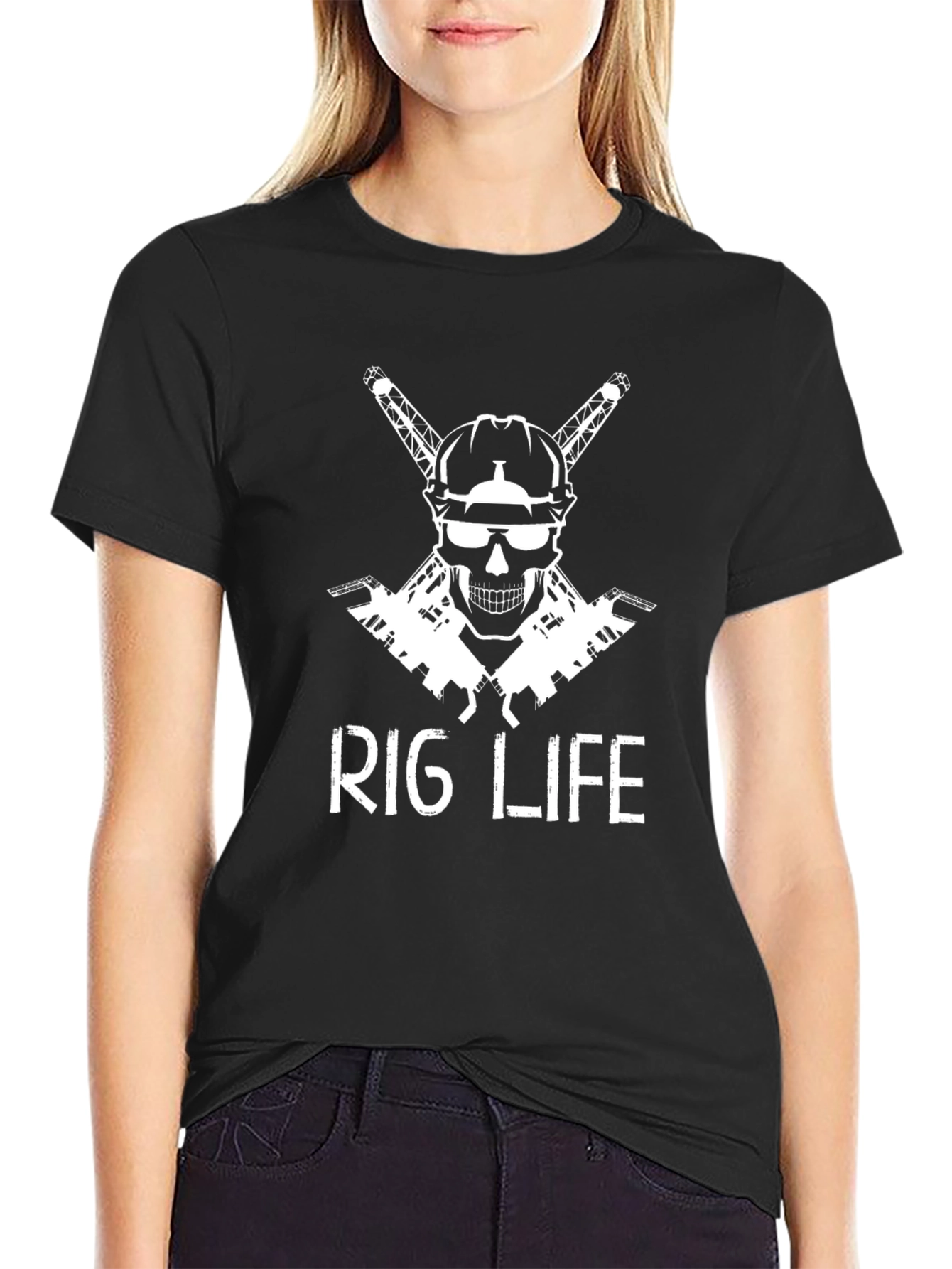 Rig Life Black T-Shirt: Oilfield Skull Design