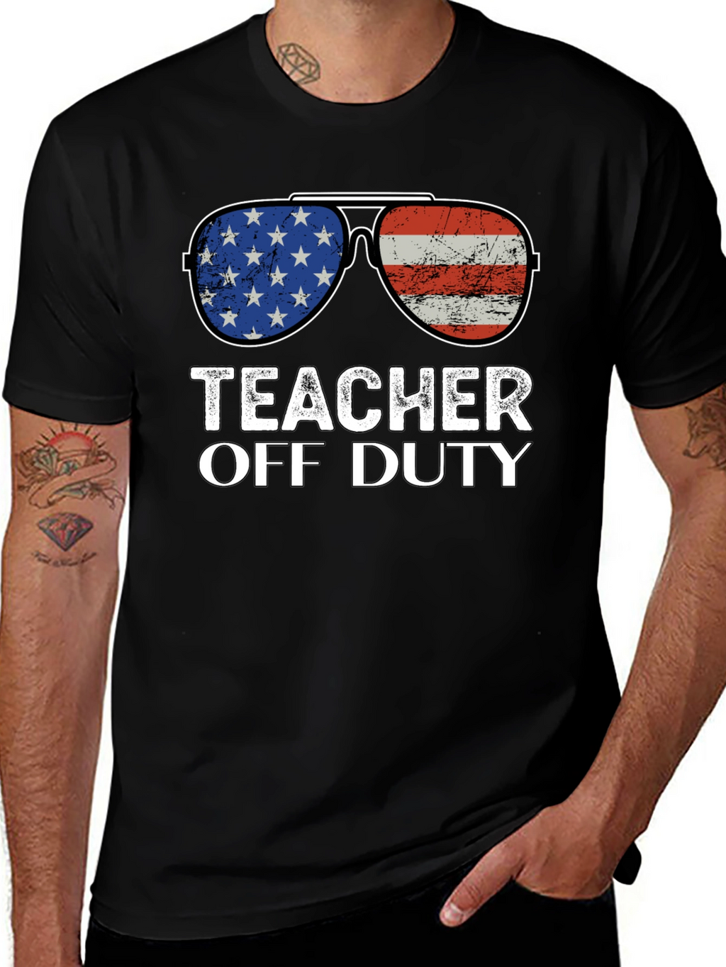 Teacher Off Duty American Flag Sunglasses T-Shirt