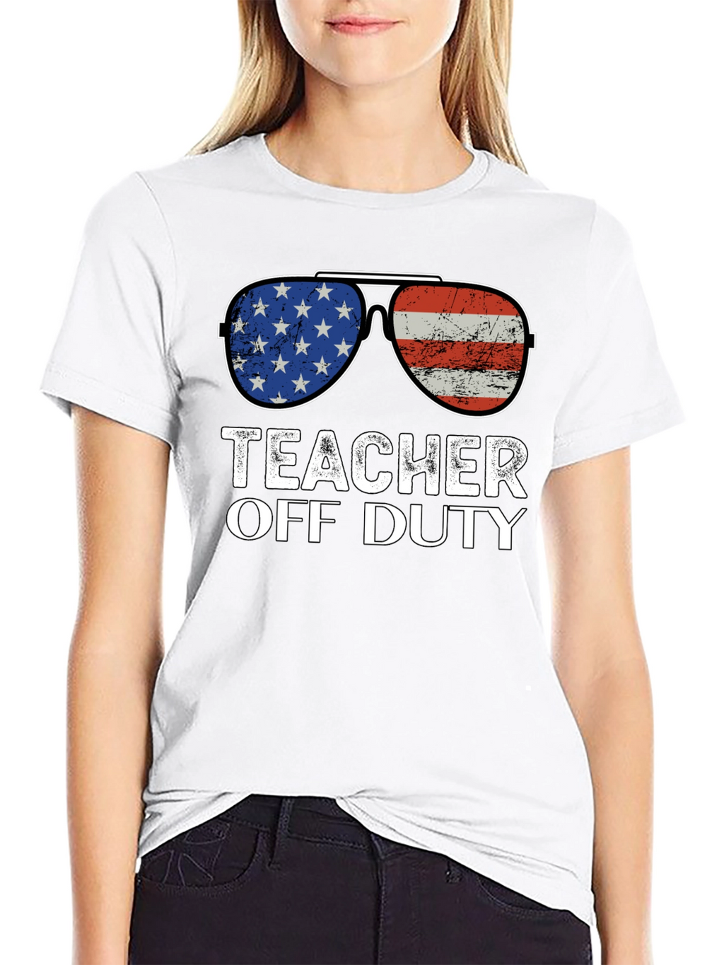 Teacher Off Duty American Flag Sunglasses T-Shirt