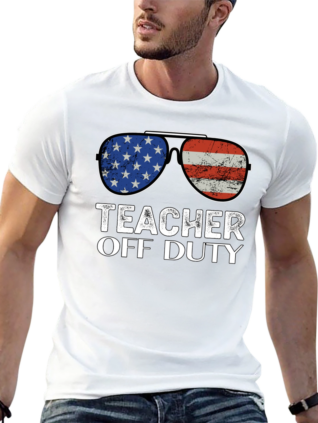 Teacher Off Duty American Flag Sunglasses T-Shirt